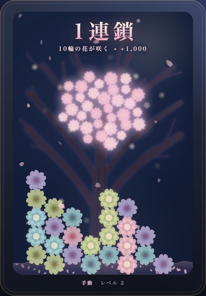 花びらを高く積んだ画面。背景の桜が淡くなり、手前の花びらが1枚ずつ見分けられる